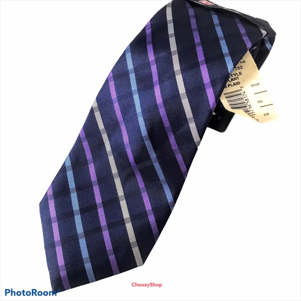 NWT Chaps Eggplant Navy Blue White Mini Plaid Tie